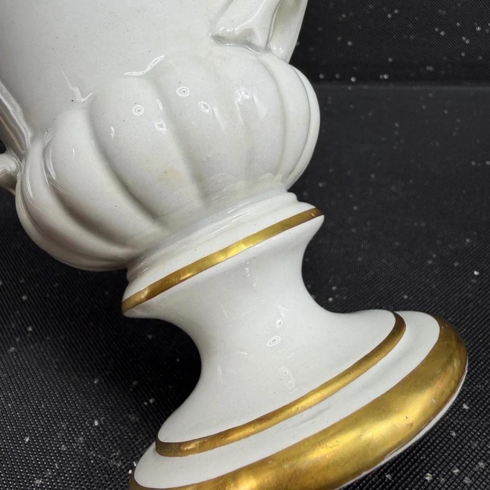 Mottahedeh Italy Porcelain Footed Urn Vase Bowl White Gold Trim Double Handle